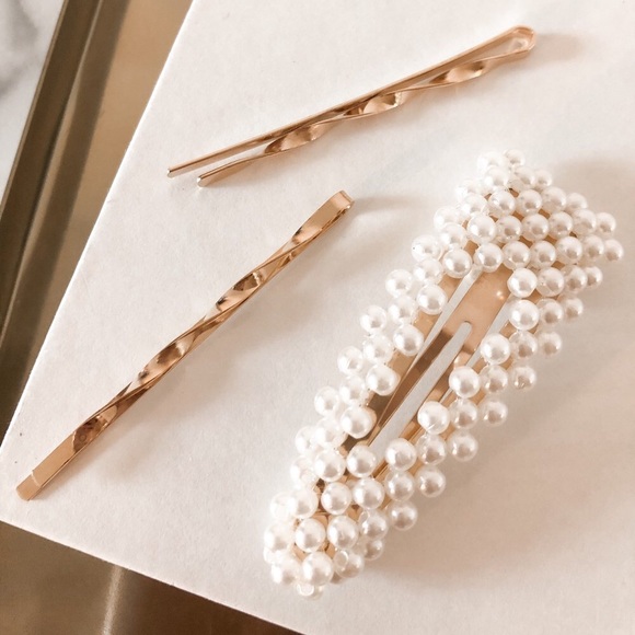 Pearl Barrettes & Gold Bobby Pins Set | Hair Clips - Picture 3 of 5